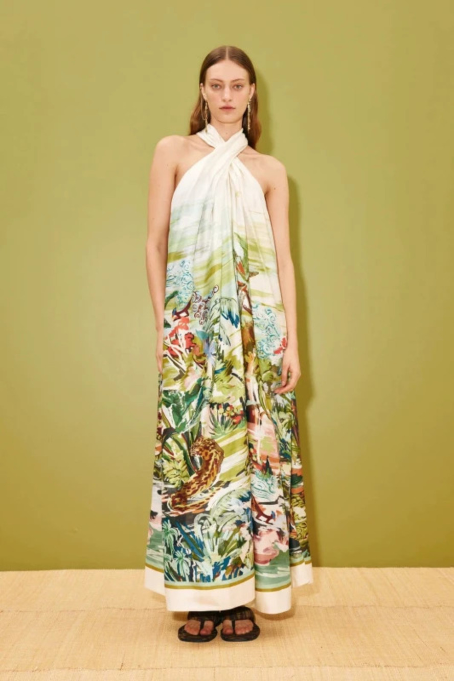 ZARA Sexy Halter Neck Print Tie Up Maxi Dress